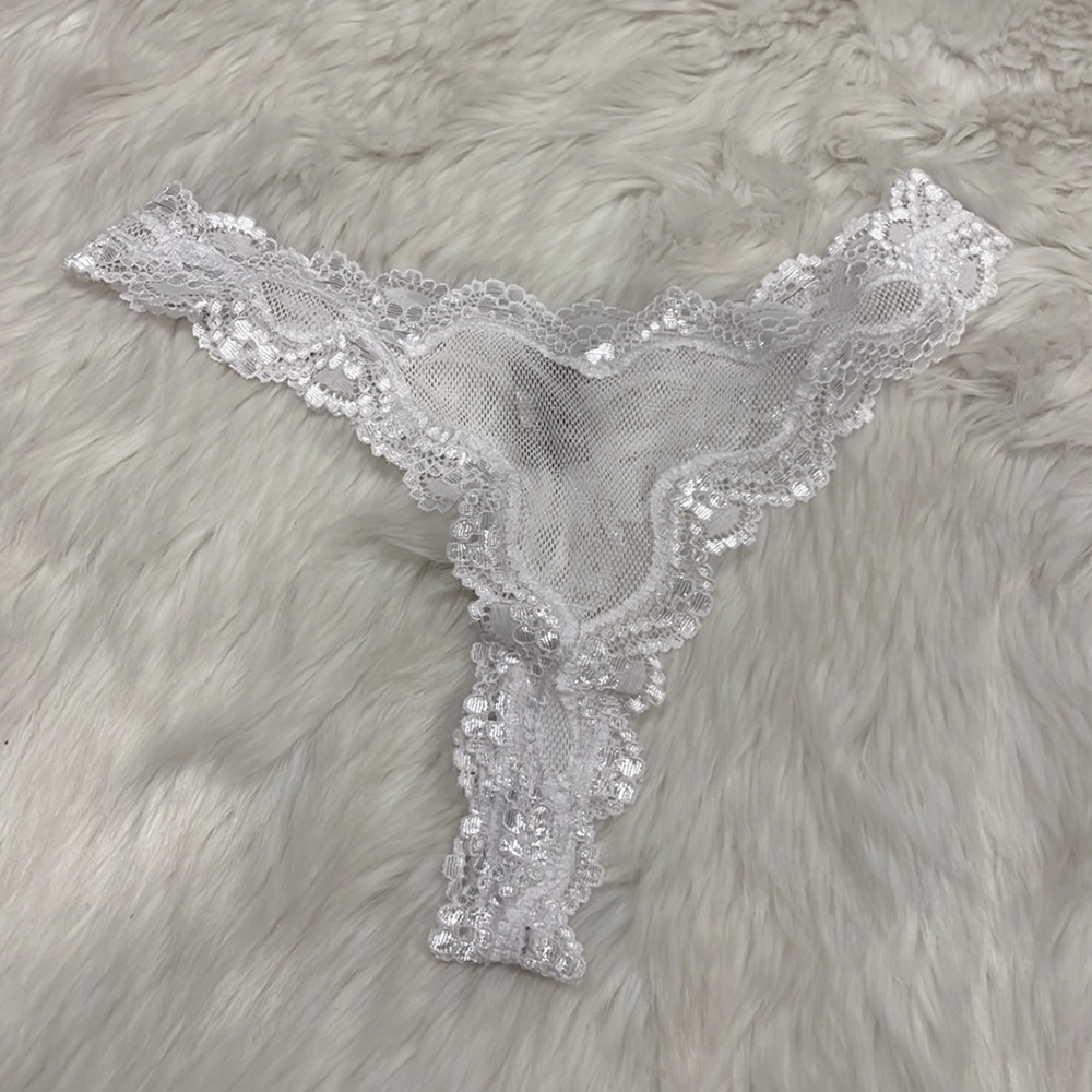Victoria Secret Bundle of 3 Fishnet Thong Black White Rosebloom Underwear Women - Picture 7 of 10